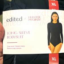 edited x Hunter McGrady Women's Black XL Long Sleeve Crew Neck Bodysuit Snap