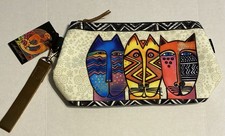 Laurel Burch Feline Friends Zipper Pouch Wristlet Cosmetics Bag Cat Kitten NWT
