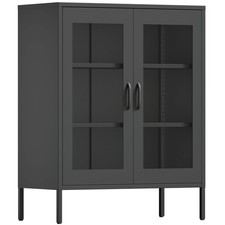Metal Storage Cabinet with Mesh Doors, Black Metal Locker Cabinet with Shelves