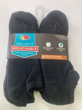 Fruit of the Loom Men's No-Show Socks, Breathable Mesh, Black, Large, 6 pairs