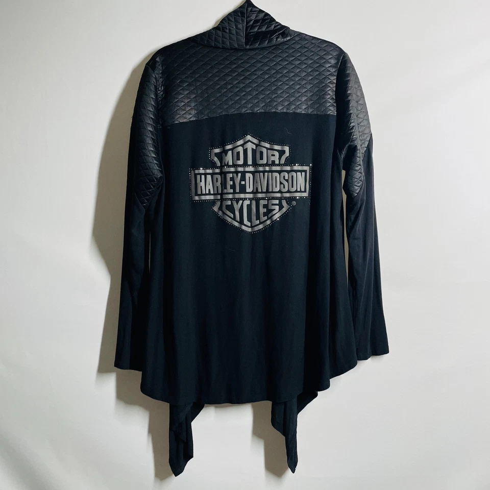 Suéter cárdigan acolchado delantero abierto negro Harley Davidson para mujer talla XL/2XL Foto 2 de 4