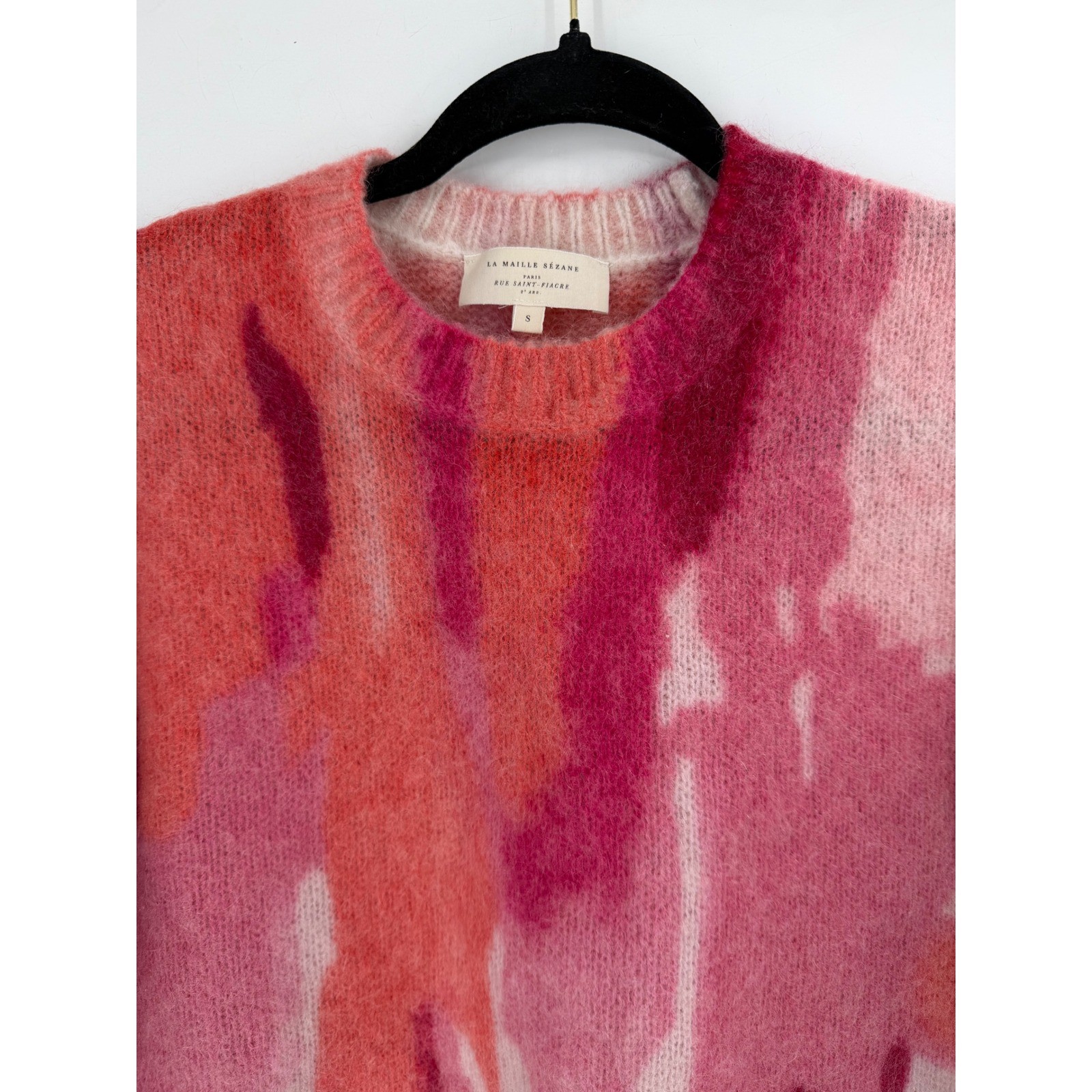 Sezane Judith Jumper Women S Pink Abstract Mohair Wool Sweater French Girl Artsy image 4