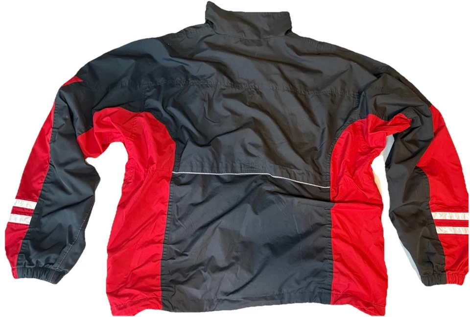 Cortavientos vintage ASICS 90s difícil de encontrar cremallera completa para hombre talla mediana rojo y negro HK Foto 2 de 4