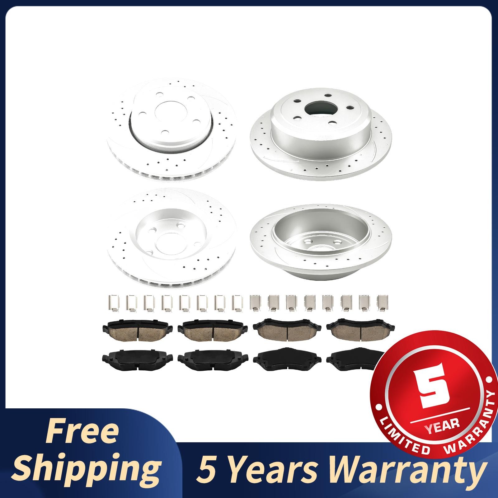 Front Rear Drilled Slotted Rotors & Ceramic Pads For Jeep Wrangler JK 2007-2018