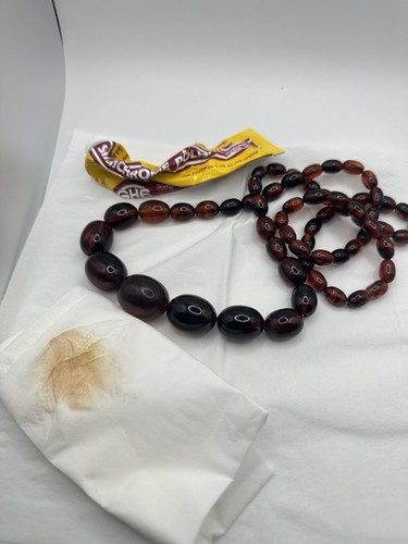 Antique Dark Cherry Amber Graduated Bakelite Oval Bead Tested Necklace 65g READ - Picture 12 of 14