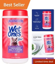 Freshening Multi-Purpose Cat Wipes - 50 Count with Aloe Vera for Gentle Cleaning
