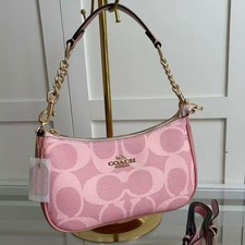 NWT COACH Teri Shoulder Bag In signature canvas/Gold/Powder Pink New CAL51