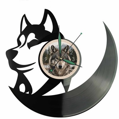 Wolf Wanduhr Heulender Wolf Wald Natur Vinyl Schallplatte LED Deko Geschenk