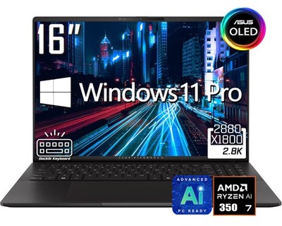 Asus Vivobook S16 16'' 3K OLED 120Hz Laptop AMD Ryzen AI 7 350 16GB RAM 2TB SSD