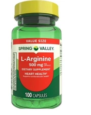 Spring Valley L-Arginine Heart Health Supplement Capsules 500 mg 100 Count