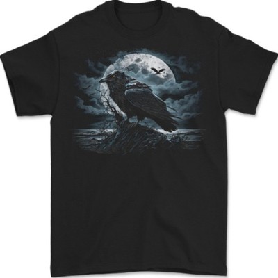 Raven & Ocean Full Moon Krähen Viking Herren T-Shirt 100% Baumwolle Schwarz