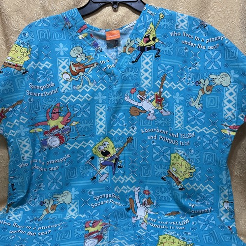 Nickelodeons SpongeBob Women's Large Scrub Top Teal