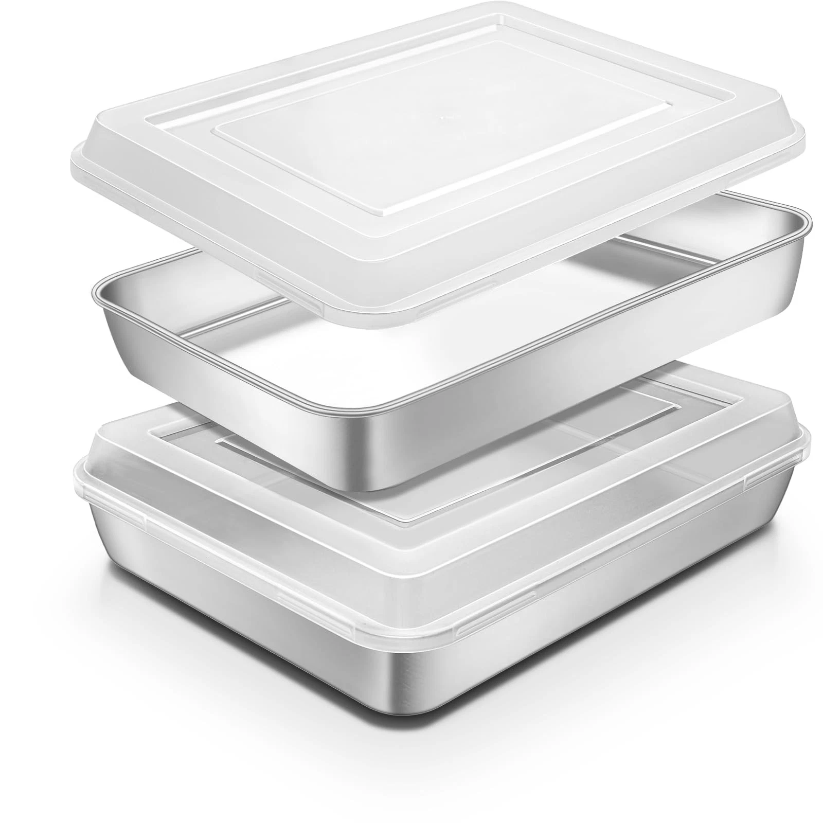 Stainless Steel Baking Pan with Lid, 12⅓ x 9¾ x 2 Inch Deep Rectangle Cake Pa...