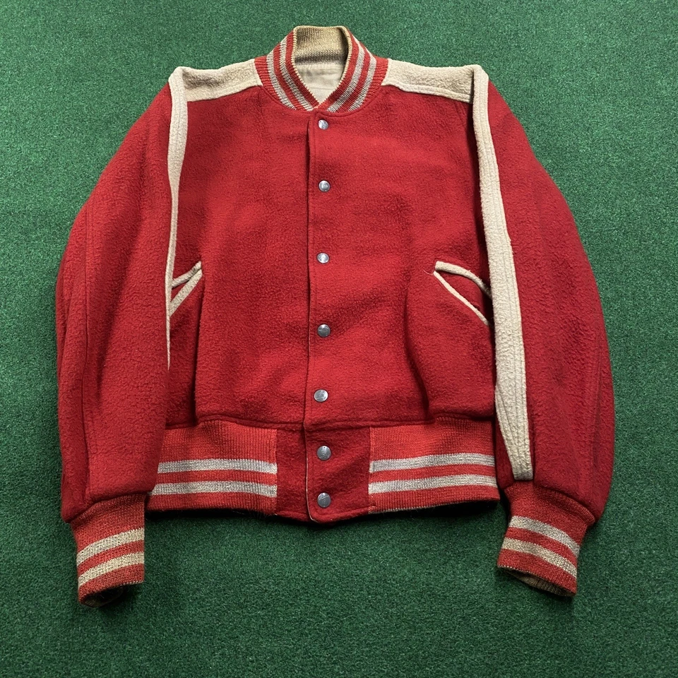 Chaqueta Universitaria De Colección Años 50 Para Hombres L Rojo Bruce Lana Escuela Fieltro Letterman Abrigo Foto 2 de 4