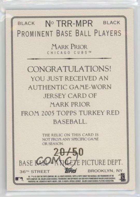 2005 Topps Turkey Red Relics Black /50 Mark Prior #TRR-MPR - Image 2 of 2