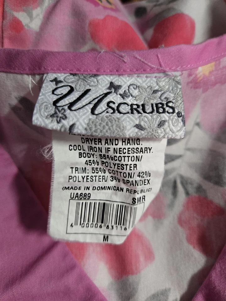 UA Scrubs Scrub Top Size M-VIBRANT Pink/Grey Floral w/3 Pocket-Chest 22.5"/L 26" - Image 3 of 4
