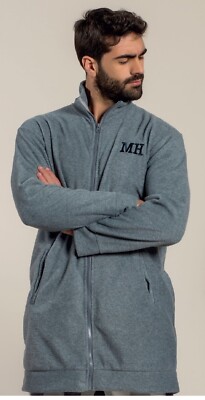 VESTAGLIA DA CAMERA UOMO INVERNALE IN PILE CON CERNIERA E TASCHE