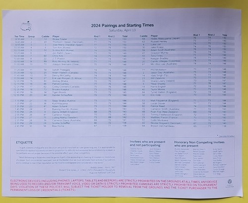 2024 Augusta Masters Spectator Guide & Pairings with Start Times for Sat & Sun - Picture 3 of 5