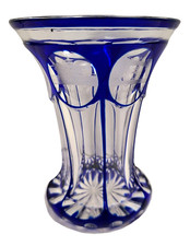 1850's Engraved Bohemian Cobalt Cut Crystal Spa Glass Souvenir Grand Tour