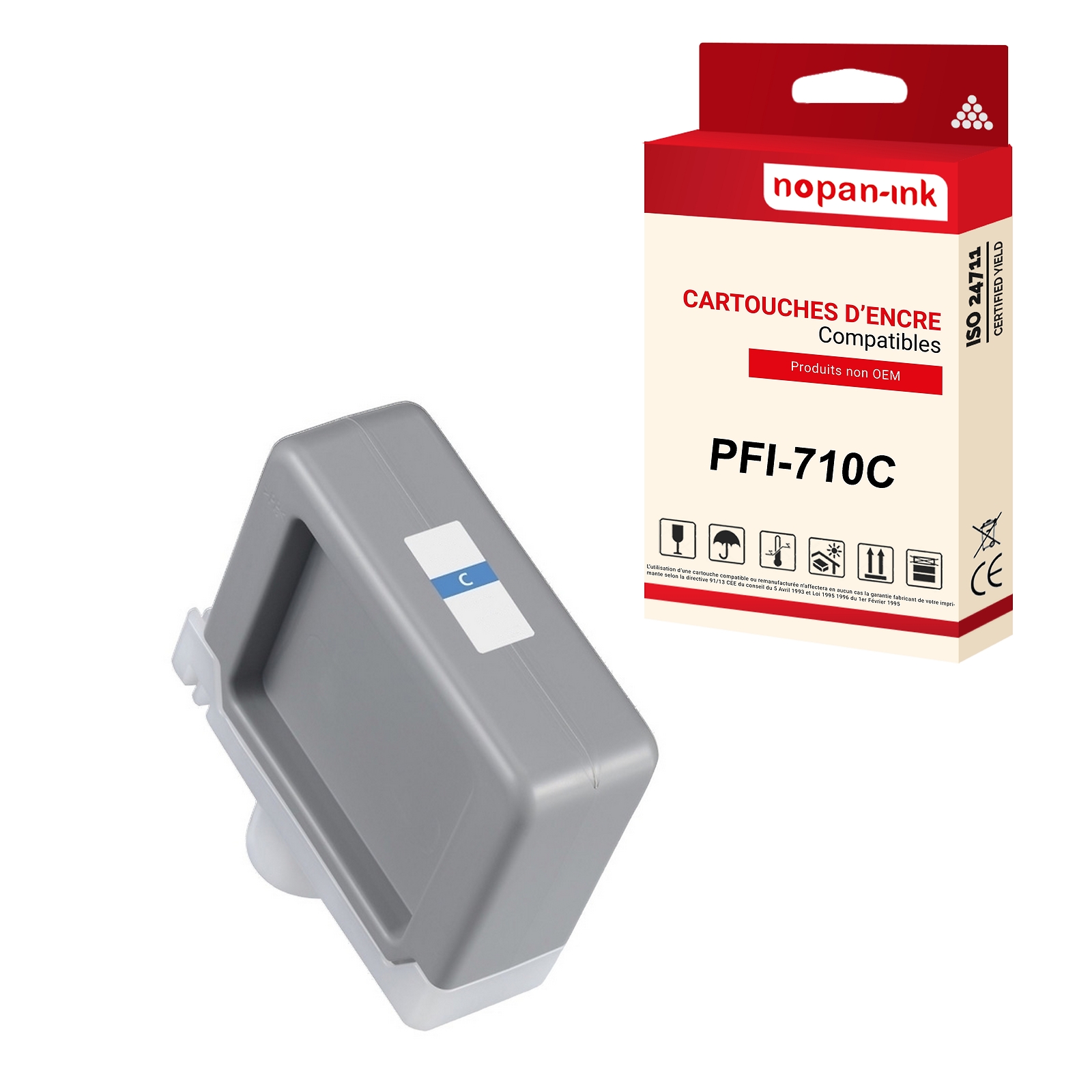 Cartouche cyan compatible Canon PFI-710C par NOPAN-INK pour traceurs grand format