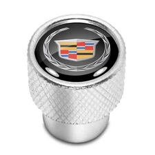 Cadillac Logo in Black on Shining Silver Aluminum Tire Valve Stem Caps