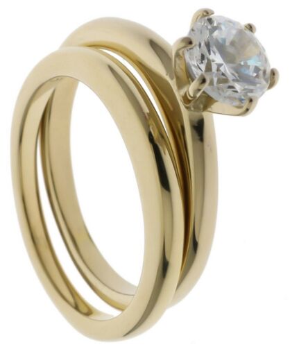 Juego de boda de 2,75 quilates CZ anillos superposición de oro 18k acero inoxidable talla 8 T70 - Imagen 1 de 7
