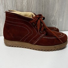 Vintage 70 Hippie Boots Leather Shearling Fuzzy Rust Ankle Suede Size 7