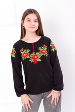 Vyshyvanka black, Blouse for girl cotton 100 , Ukraine, Embroidered long sleeves