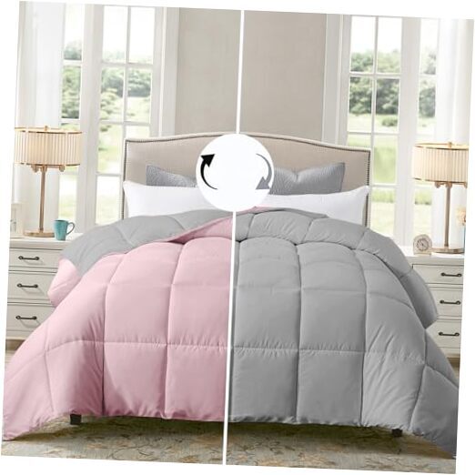 Comforter Duvet Insert - All Season Quilted Down Twin Pink/Light Grey