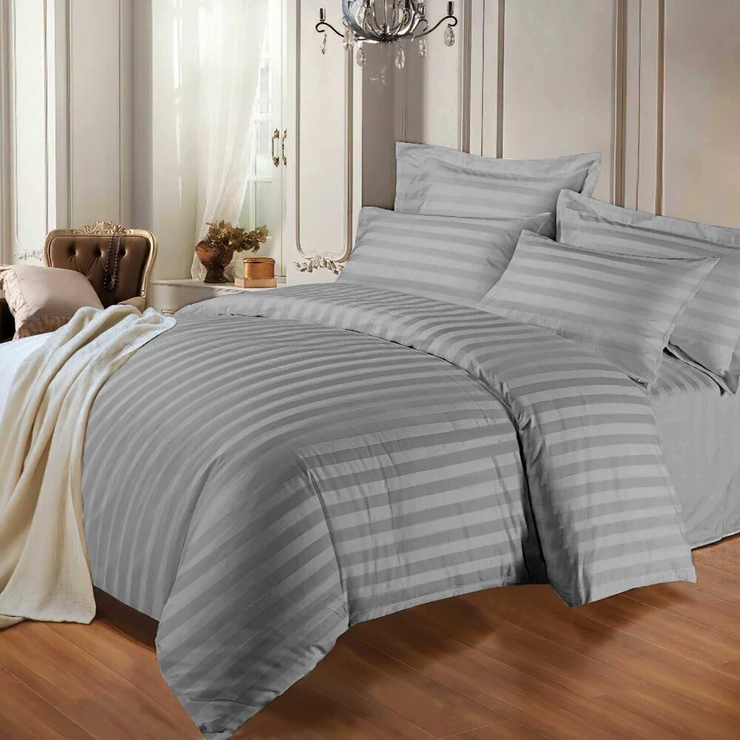 Satin Stripe Duvet Quilt Cover Bedding 