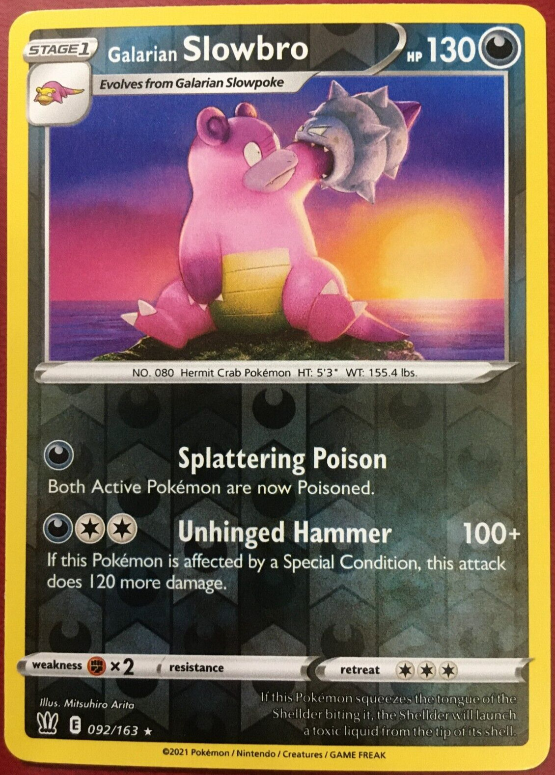 POKEMON GALARIAN SLOWBRO 092/163 BATTLE STYLES RARE REVERSE HOLO NEAR MINT