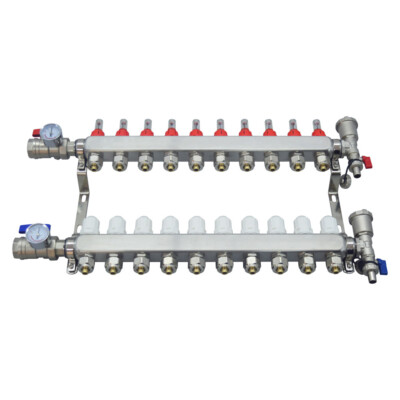 10 Branch PEX Radiant Floor Heating Manifold Set for 1/2  PEX