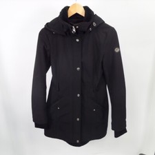 Jessica Simpson S Jacket Coat Hooded Full Zip Black Faux Fur Collar Designer