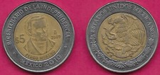 MEXICO 5 PESOS 2009 XF 1 YEAR TYPE,PEDRO MORENO 3/4 RIGHT,CENTENARIO OF THE IND