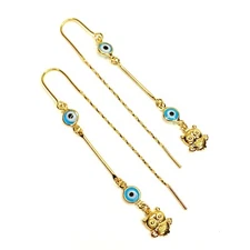 14K Gold Plated Evil Eye Threader Earrings Oro Laminado Mal De Ojo Aretes