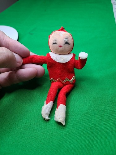 VTG Xmas lot 2 felt Santa, elf Pixi, 4 Wood Handpainted push puppets 2 mini deer - Picture 13 of 14