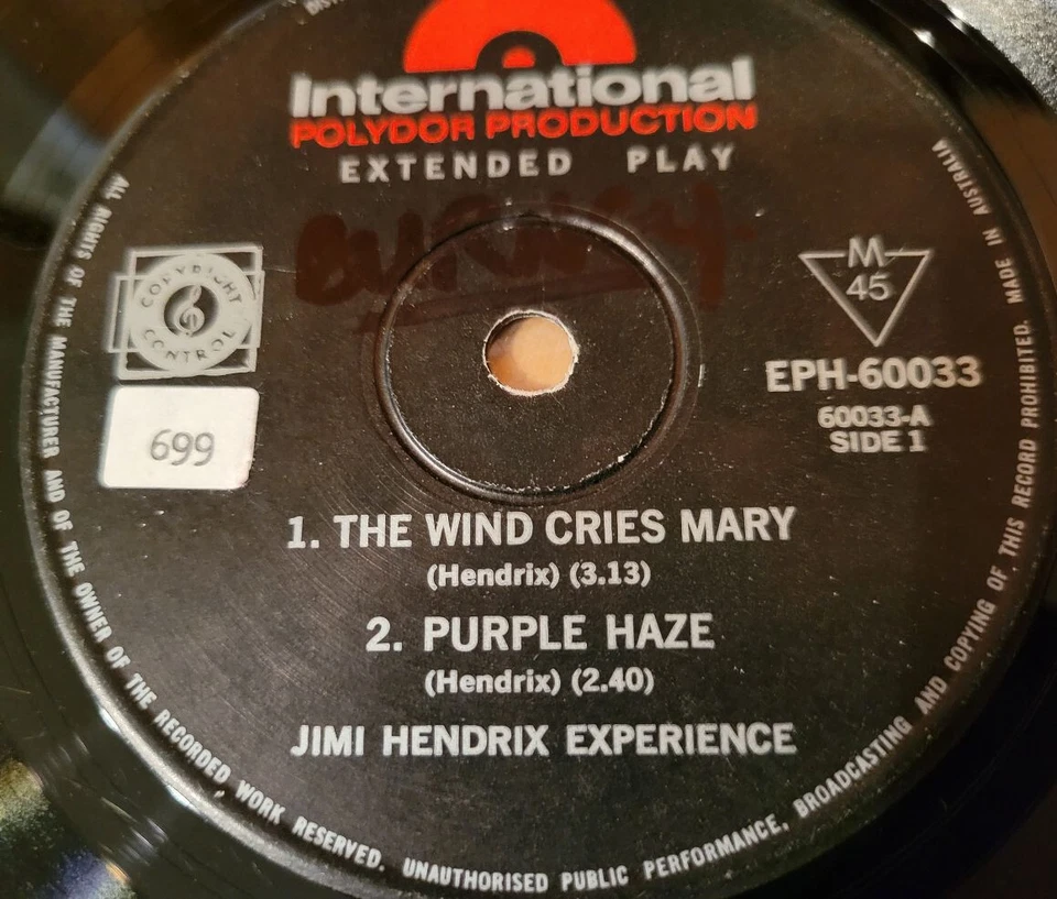 Jimi Hendrix  Wind Cries Mary ,Purple,Hey Joe, 51st   Australian EP  1967 MONO - Image 3 of 4