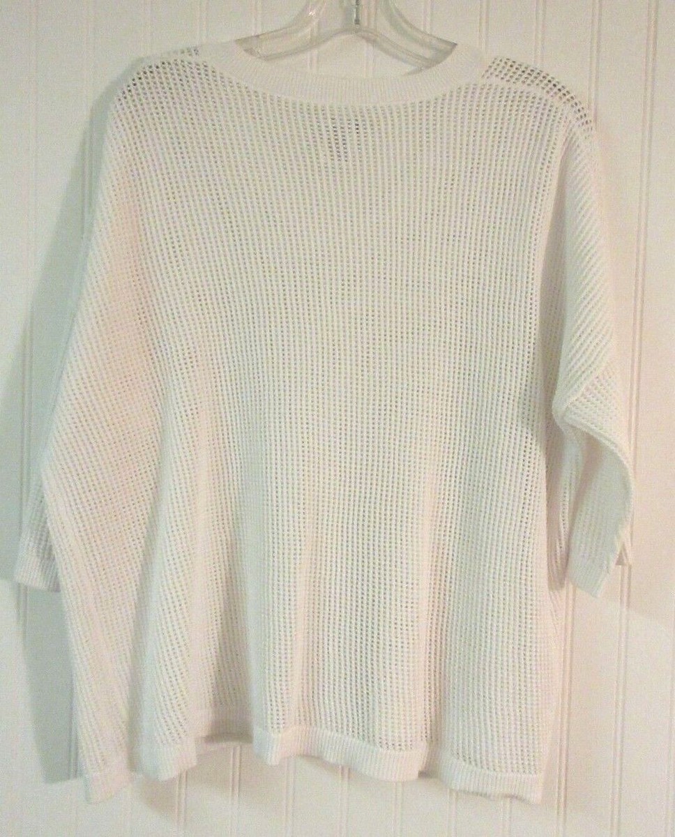 CABI BREEZE SWEATER WHITE V-NECK OPEN WEAVE STYLE #5454 SIZE SMALL - Main Image
