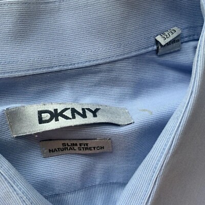 s　② DKNY Light Baby Blue White Striped Slim Fit Stretch Button Down