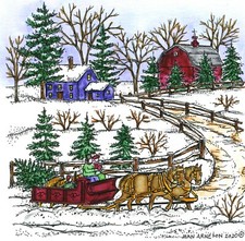 WINTER SLEIGH CHRISTMAS TREE Wood Mounted Rubber Stamp NORTHWOODS PP10883 New