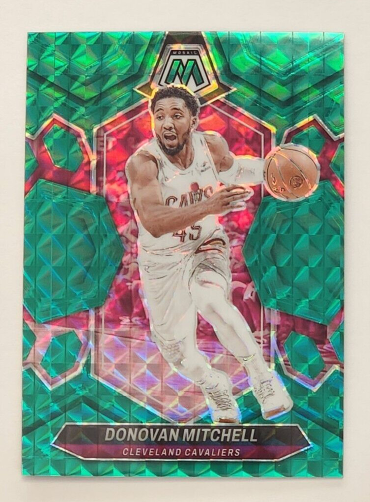 2023-24 Panini Mosaic Donovan Mitchell Green Mosaic Prizm /75 SP CAVALIERS