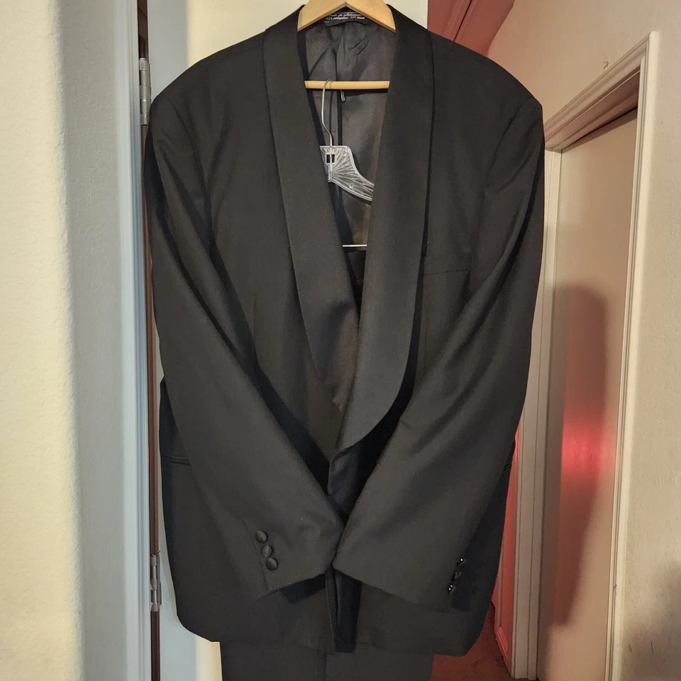 Blazer vintage Hardy Amies negro esmoquin/traje de cena solapas 54L W43" L32" +2,75" Foto 2 de 4