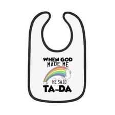 Contrast Trim Jersey Baby Bib "Ta-Da"