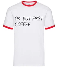 Ok, But First Coffee - Mens Ringer - Cappuccino Latte Espresso Mornings Mocha