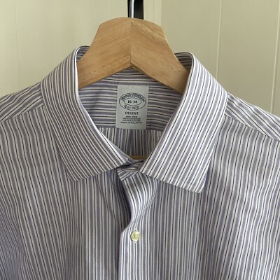Brooks Brothers 1818 Regent Non Iron Purple Stripe Button Up Shirt Men 16 - 34