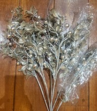 XL Ornamental Floral Bush Picks Silver Champagne Glitter Mirror Shiny Balls 24"