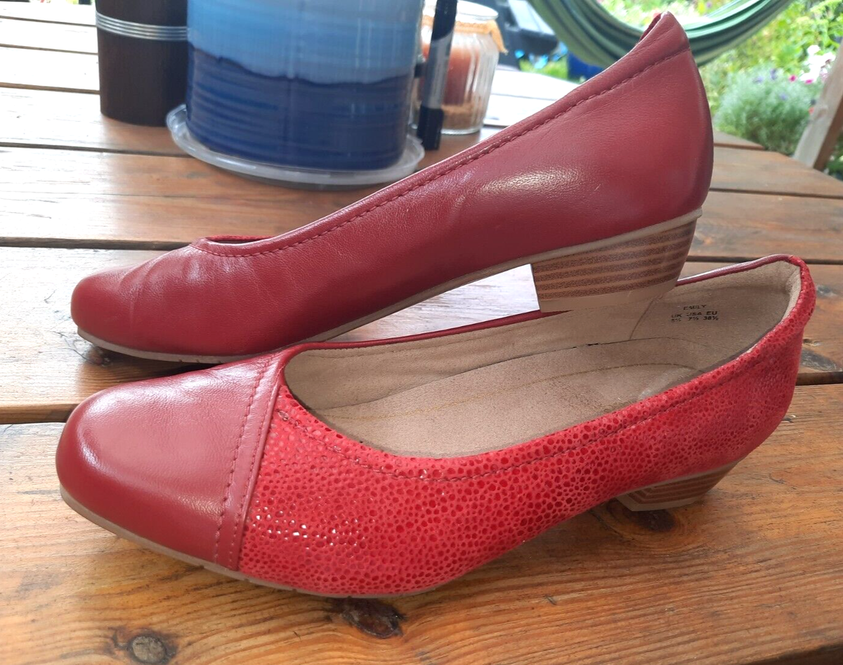 Hotter Emily red leather low heel court shoes heels size