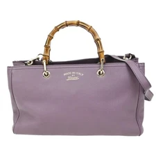 GUCCI Logos Bamboo Shopper 2Way Hand Shoulder Bag Purple Gold Italy 76FB780