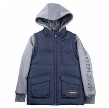 Calvin Klein Jeans Youth Boys 2-in-1 Hooded Jacket, NAVY, M 10/12