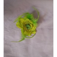 Vintage Green Floral Hair Clip Barrette Brooch Pin Flower With Feathers